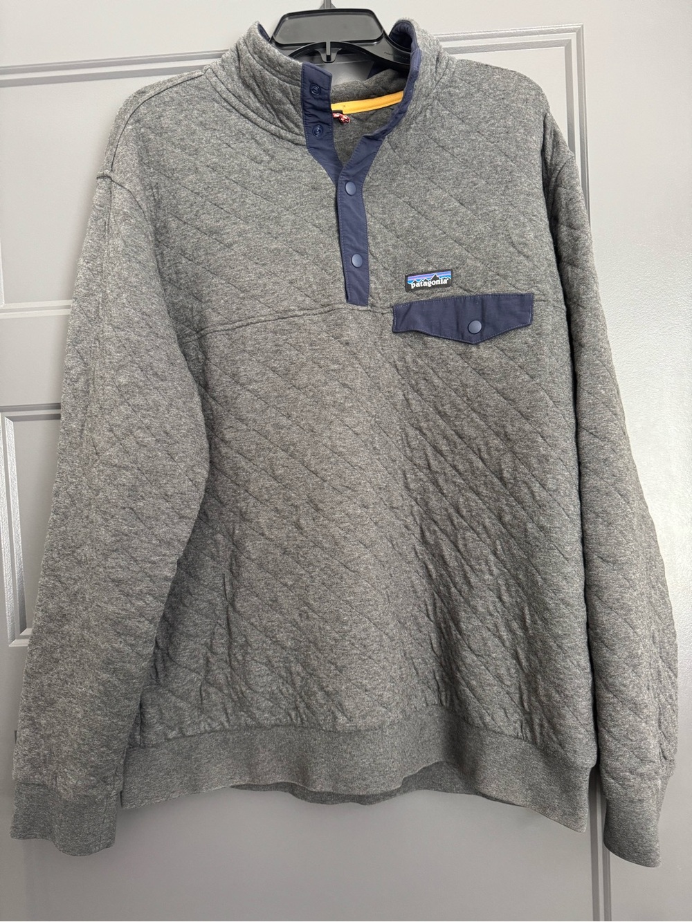 Patagonia Quilted Snap Pullover in Gray with Navy Accents